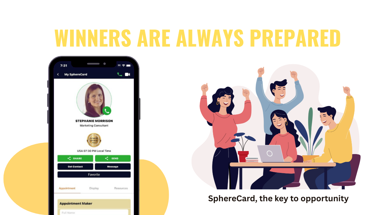 Illustration of people happy with the SphereCard digital business card roadmap that keeps them prepared and ready for opportunities.