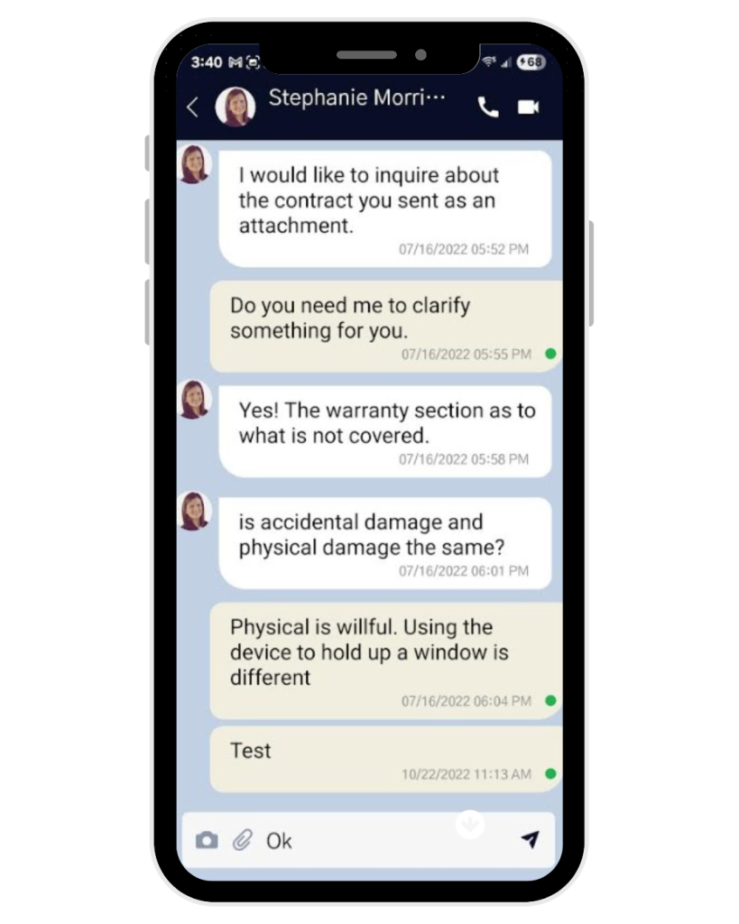 Example of SphereCard messaging on cellphone.