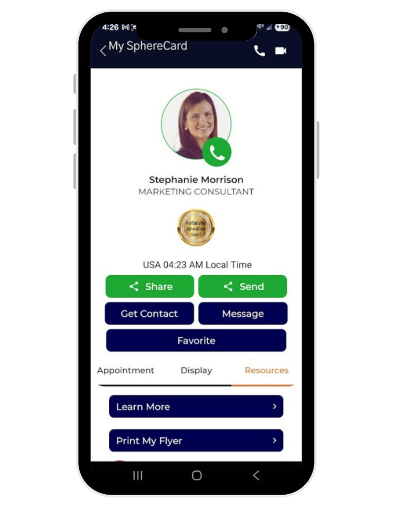 SphereCard digital business card mobile communication