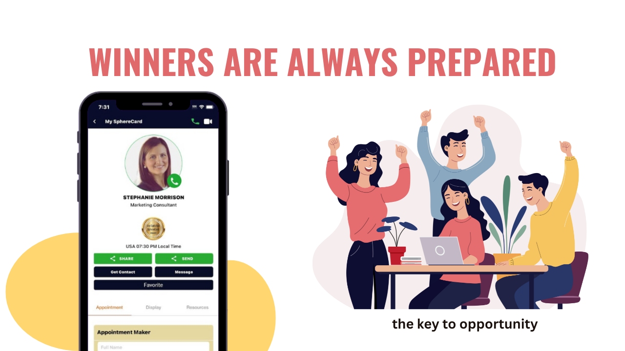 Illustration of people happy with the SphereCard digital business card roadmap that keeps them prepared and ready for opportunities.